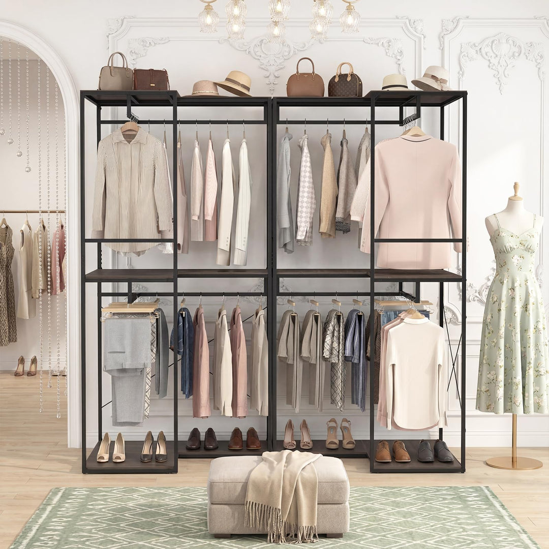Giantex Heavy Duty Clothes Rack | 3-Tier L-Shaped Garment Rack w/3 Open Shelves &amp; 2 Hanging Racks