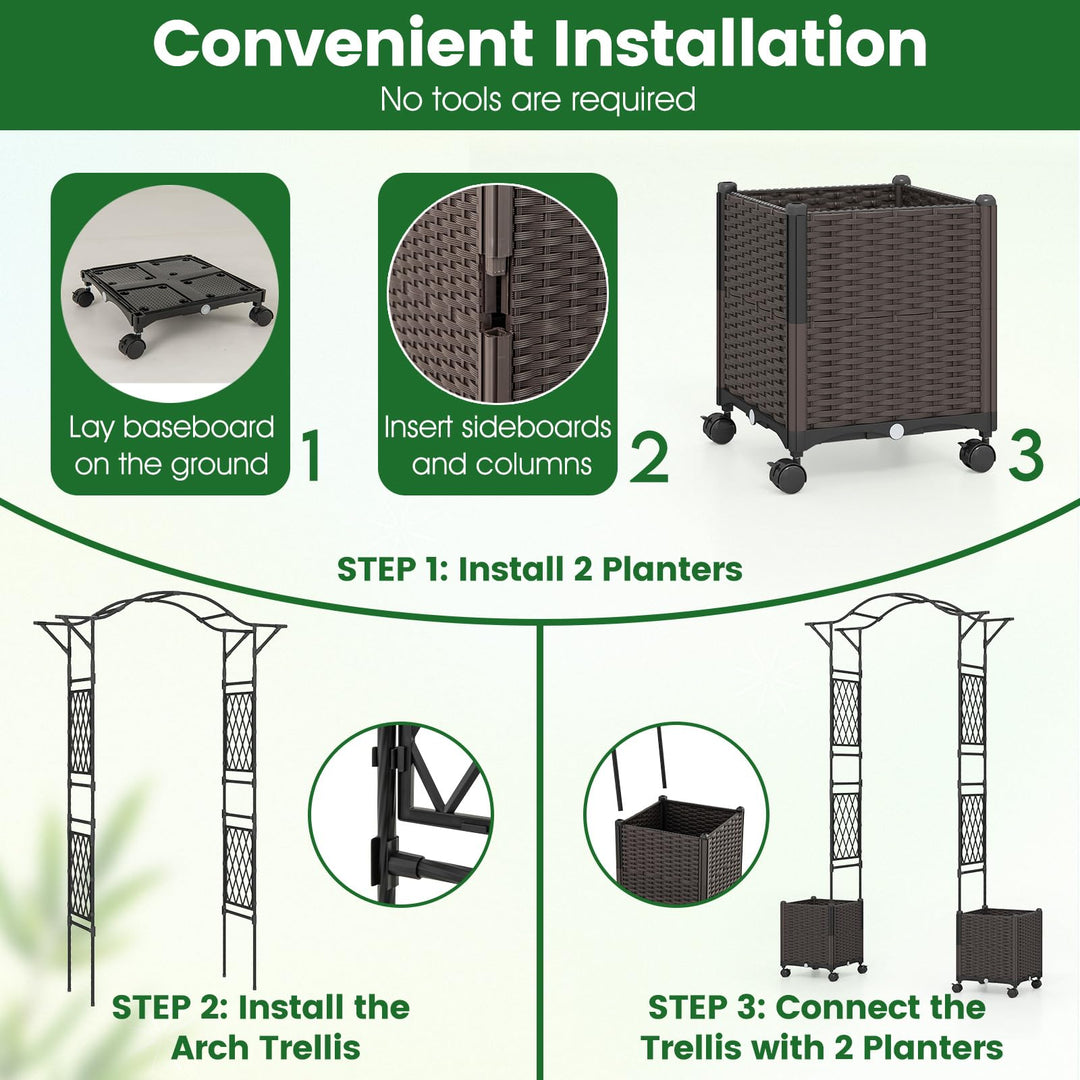 self-watering planter boxes with arch trellis Giantex 8.2 ft Garden Arch Trellis w/ 2 Self-Watering Planter Boxes