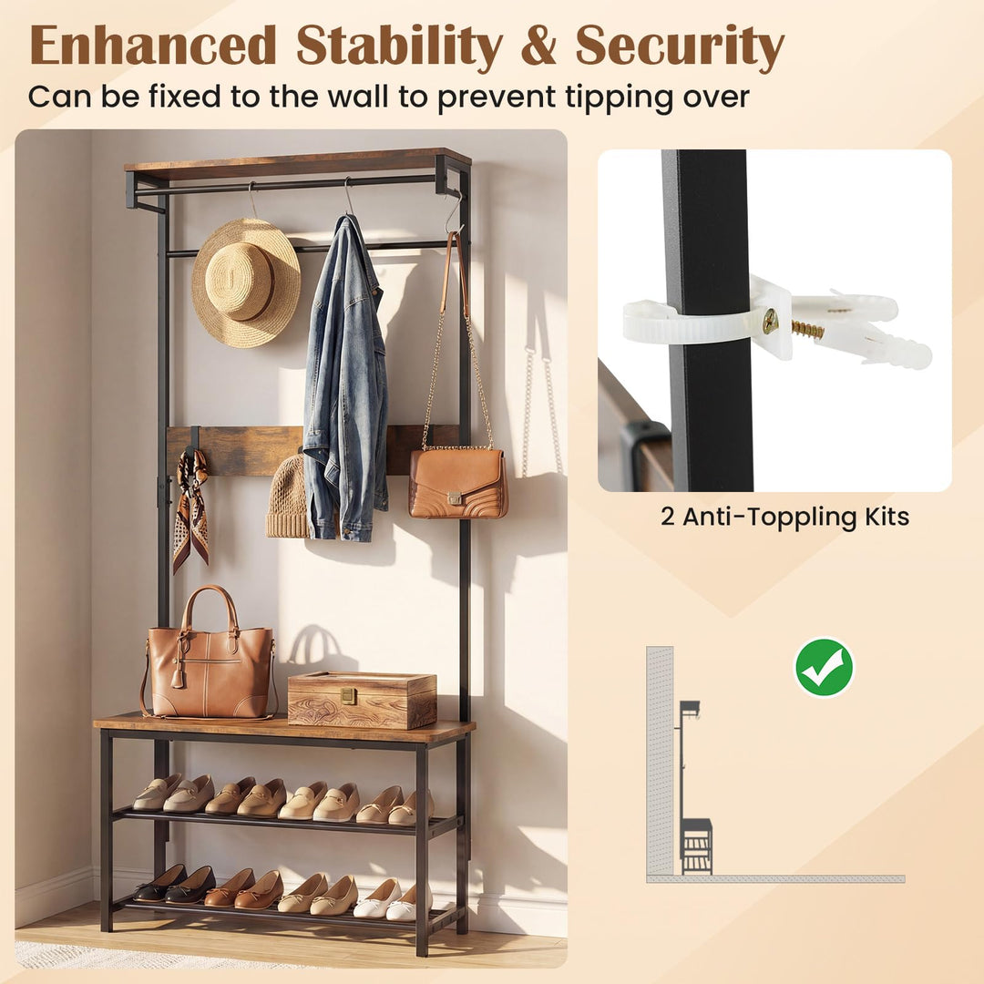 Giantex 4 in 1 Hall Tree with Bench and Shoe Storage