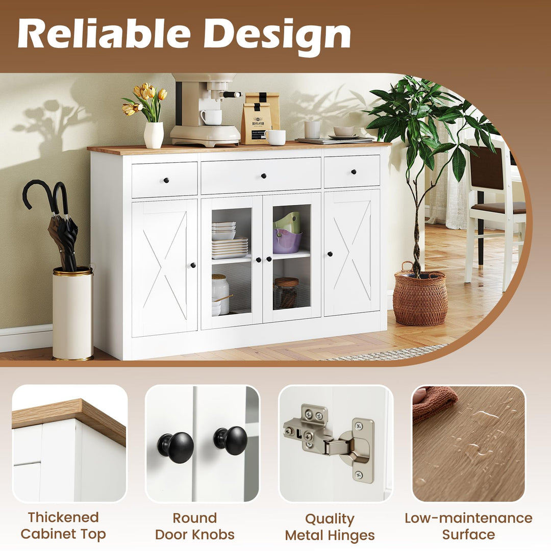 Giantex 55" Large Buffet Sideboard with 3 Drawers & 2 See-Through Doors