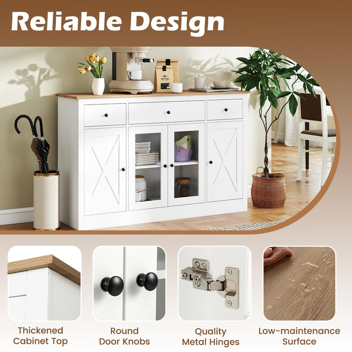 Giantex 55" Large Buffet Sideboard with 3 Drawers & 2 See-Through Doors