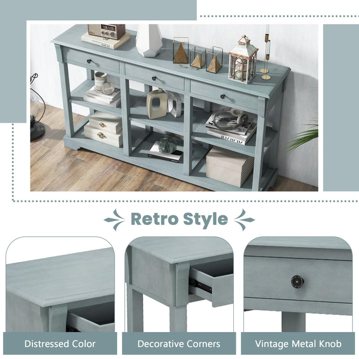 Giantex Console Table with Storage, 58” Long Sofa Table with 3 Drawers & Open Shelves