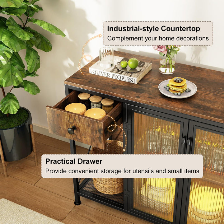 Giantex Industrial Buffet Sideboard with Power Outlets and LED Light