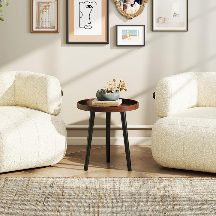 Giantex Mid Century Modern Side Table with Wooden Tray and Bamboo Legs