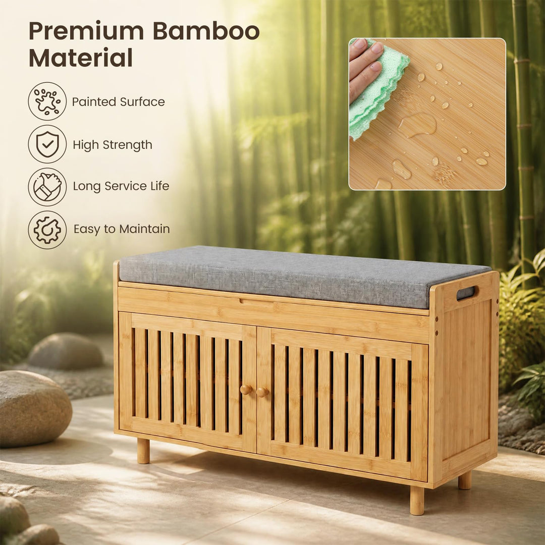 GIANTEX 36" Bamboo Shoe Storage Bench with Lift Top &amp; Cushion