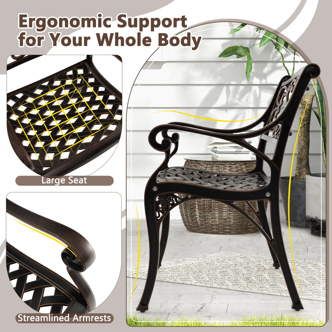 Giantex Cast Aluminum Patio Chairs Set of 2, All Weather Outdoor Dining Chairs w/Armrests and Curved Seats