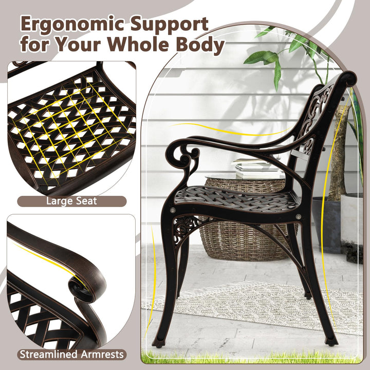 Giantex Cast Aluminum Patio Chairs Set of 2, All Weather Outdoor Dining Chairs w/Armrests and Curved Seats
