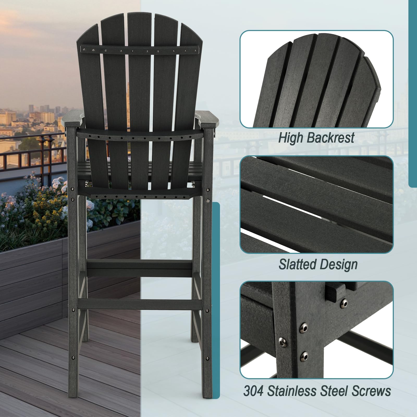 Giantex Outdoor HDPE Bar Stool, Tall Adirondack Chair with Armrests and Footrest, 30 Inches Counter Height Bar Stool