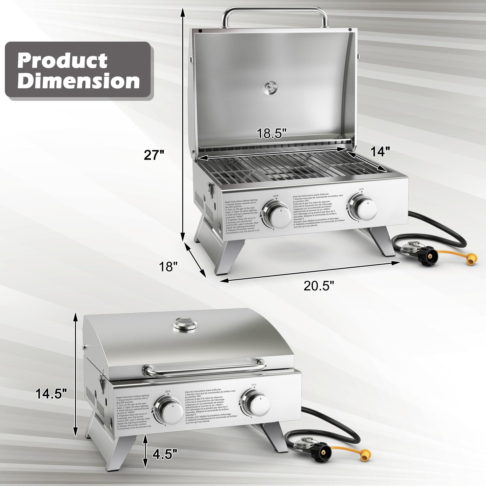 Giantex Portable Gas Grill - Tabletop Propane Grill with 2 Burners, 20,000 BTU total, Built-in Thermometer