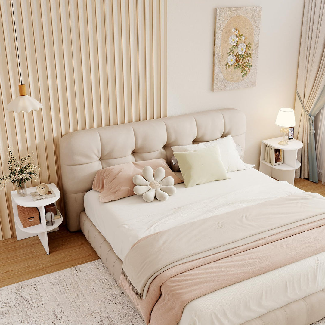 Giantex Half Round End Table with Open Shelves for Small Space