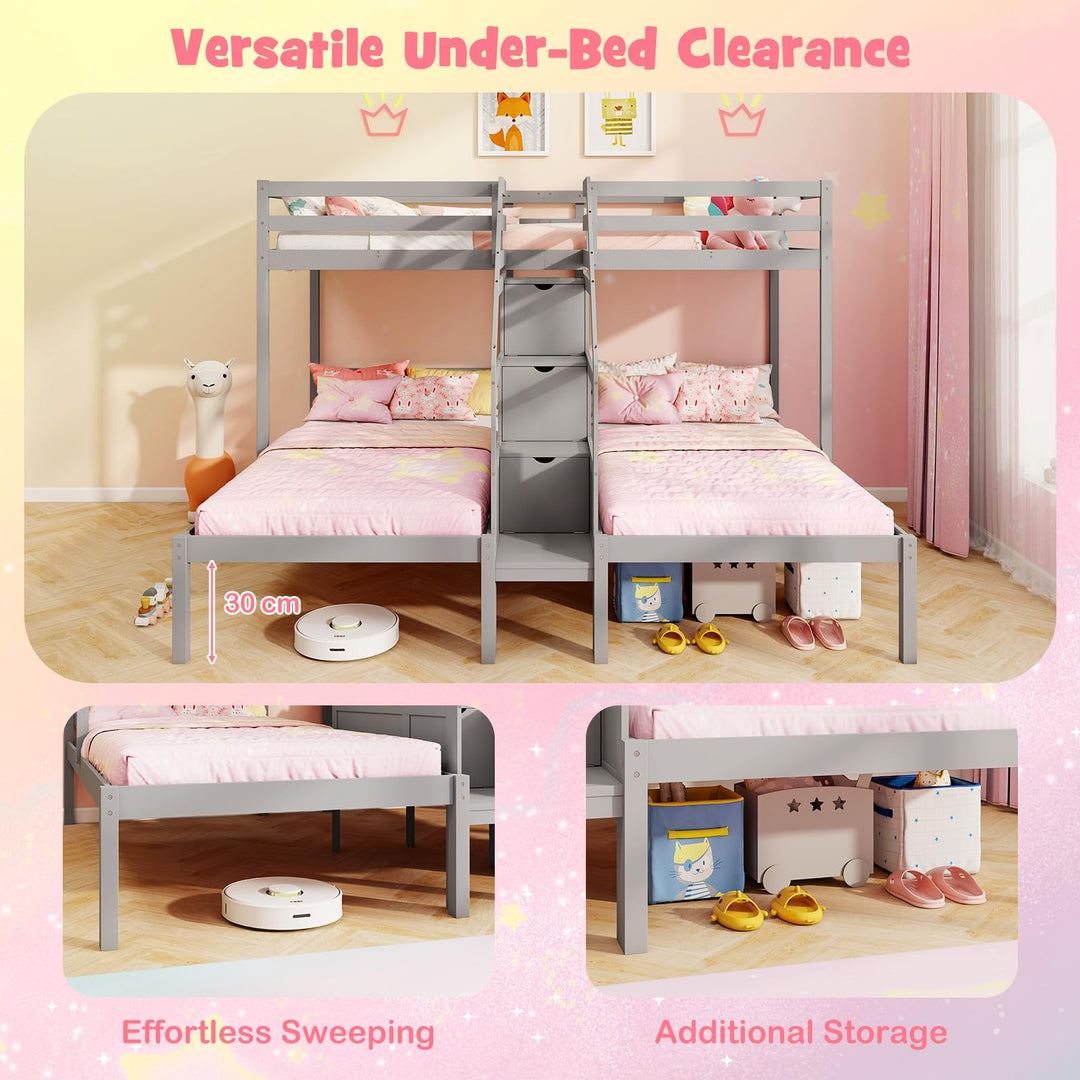 Giantex Twin Over Twin & Twin Bunk Bed Triple Bunk Beds with 4-Step Storage Stair