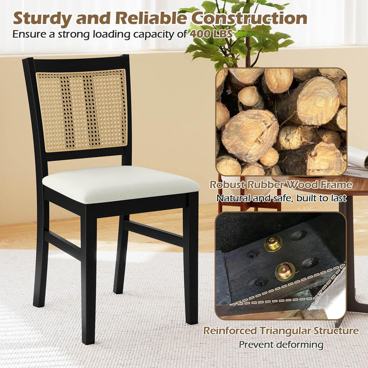 Giantex Rattan Dining Chairs Set of 2/4 Farmhouse Fabric Upholstered Kitchen Chairs with Rubber Wood Legs
