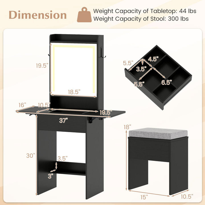 CHARMAID Compact Vanity Desk with Lighted Mirror & Charging Station