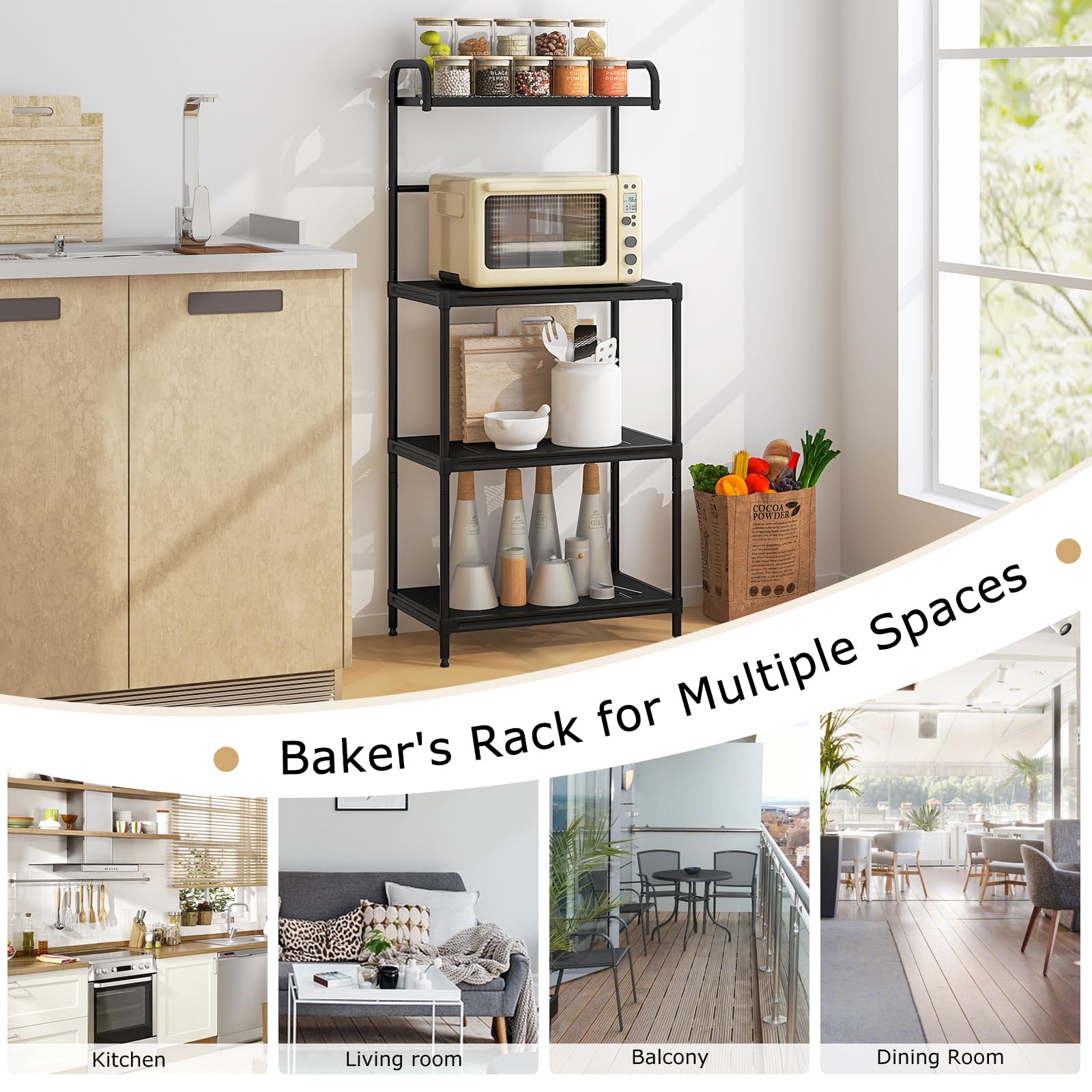 Giantex Bakers Rack, 4-Tier Microwave Oven Stand, Kitchen Storage Rack with Mesh Wire Metal Shelves