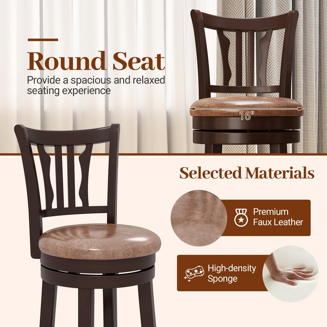 Giantex 26" Upholstered Counter Height Swivel Bar Stools Set of 2/4 with Back and Solid Rubber Frame