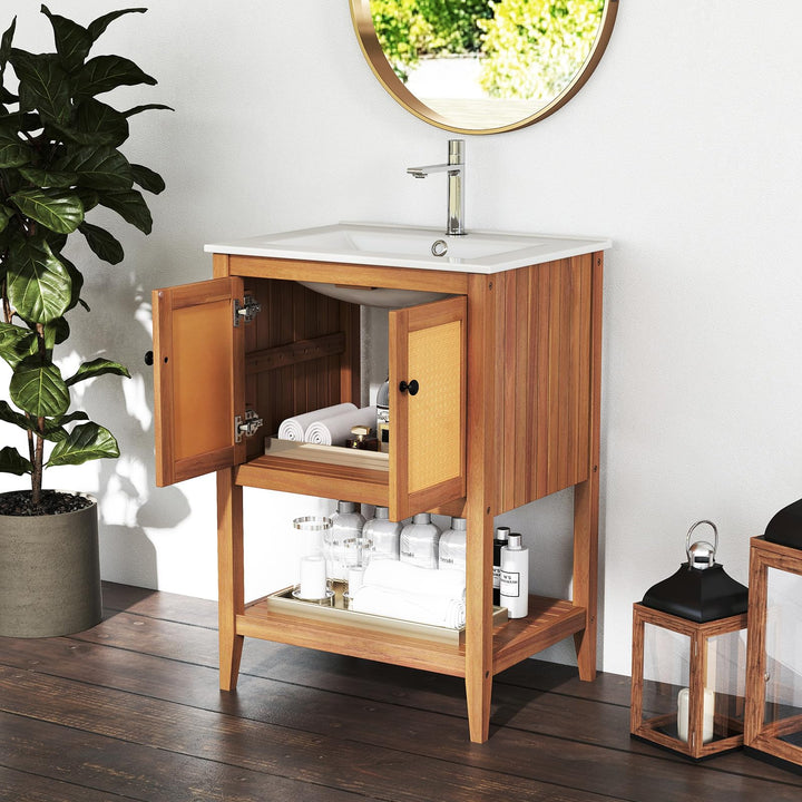 Giantex Bathroom Vanity with Sink Solid Acacia Wood Modern Vanity Sink Cabinet