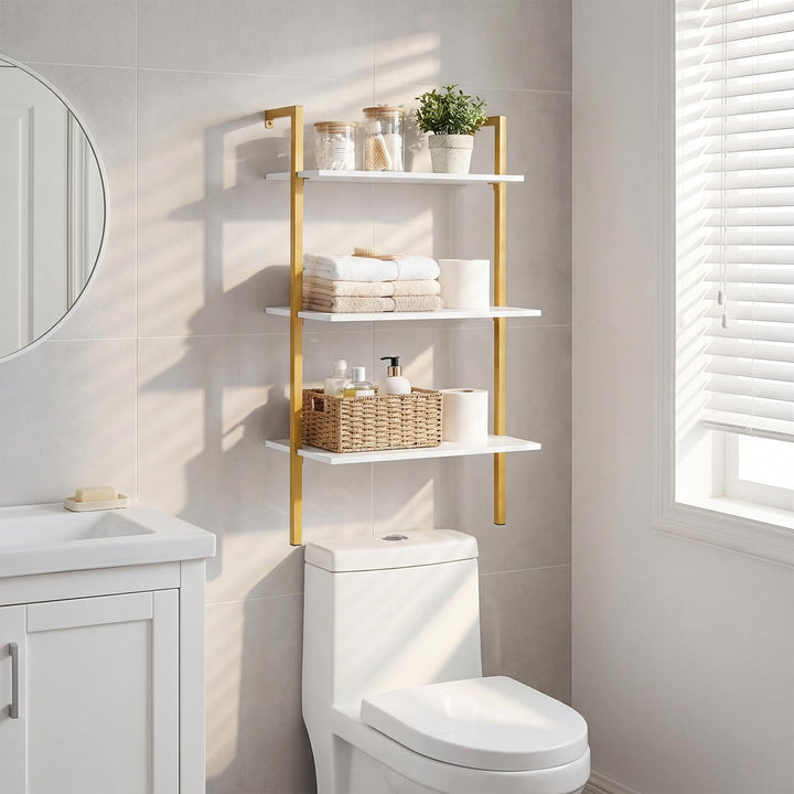 Giantex Ladder Shelf | 3-Tier Wood Wall Mounted Bookshelf with Metal Frame (1/2)