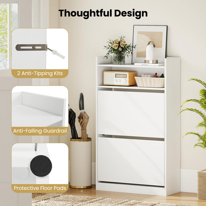 Giantex Shoe Cabinet with 2 Flip Drawers Freestanding Narrow Shoe Organizer Cabinet