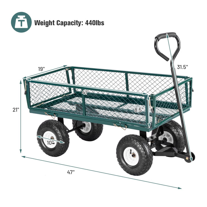 Garden Utility Cart with Steel Frame and Padded Handle Removable Sides