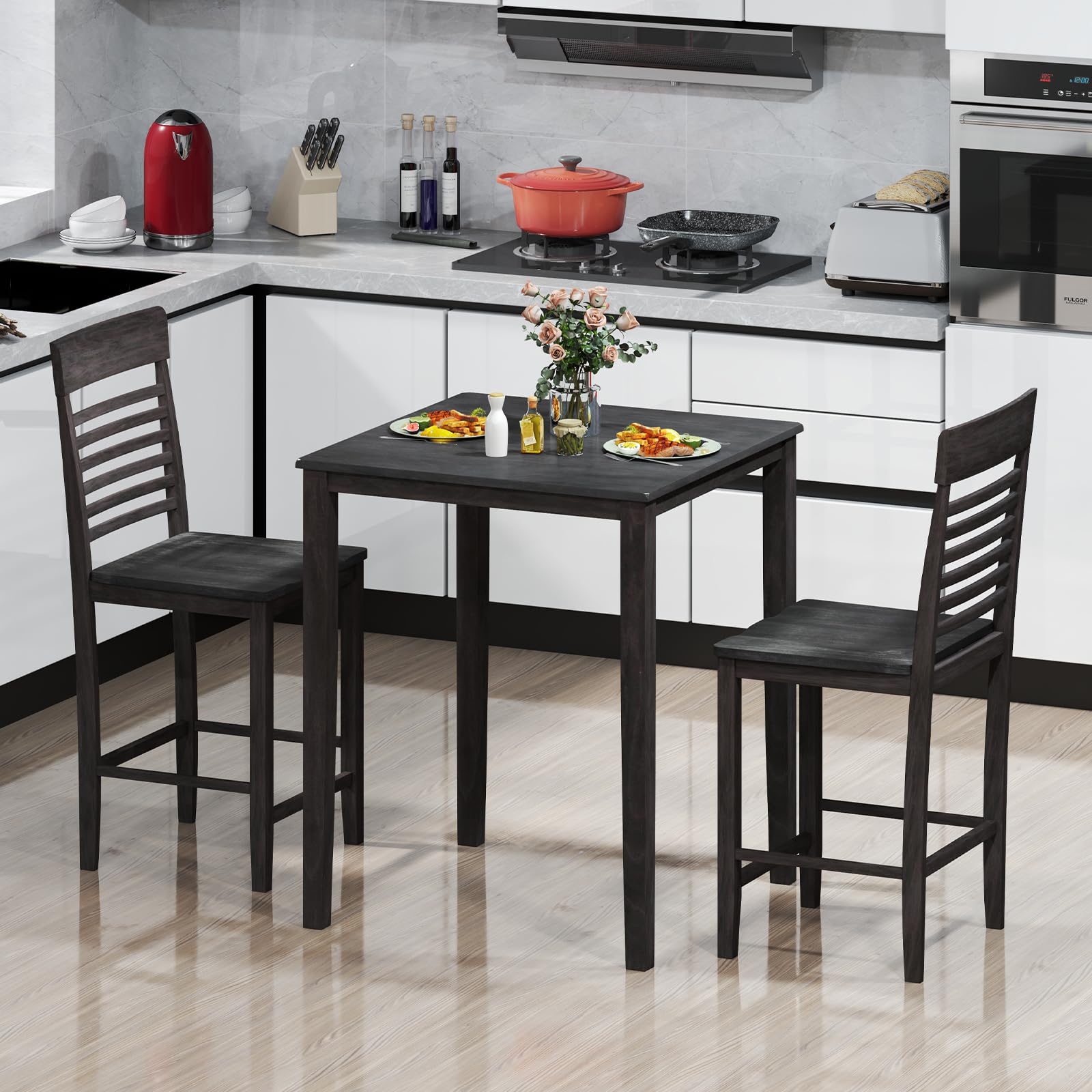 Giantex Counter-Height Square Kitchen Table and 4 Chairs Set with Rubber Wood Frame