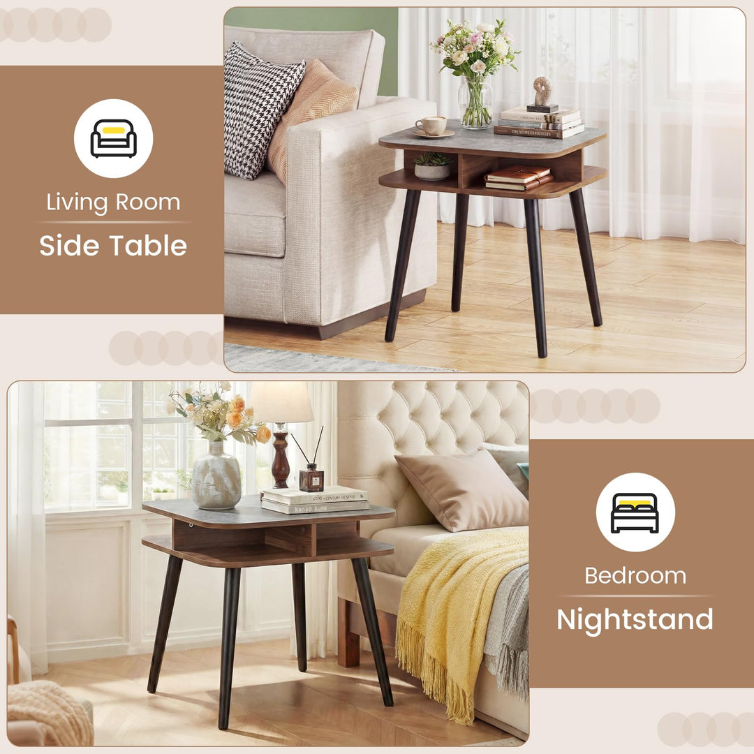 Giantex 2-Tier Faux Marble End Table Set of 1/2