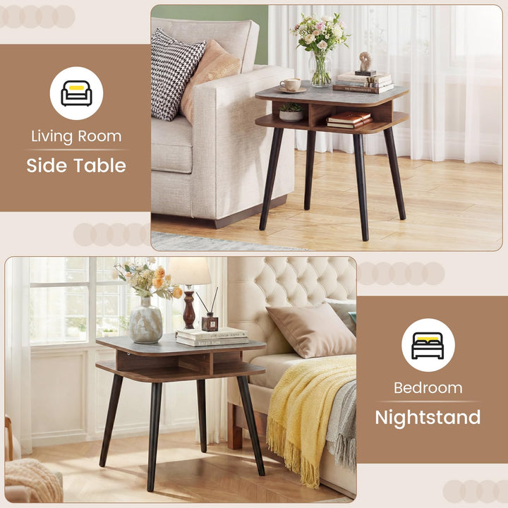 Giantex 2-Tier Faux Marble End Table Set of 1/2