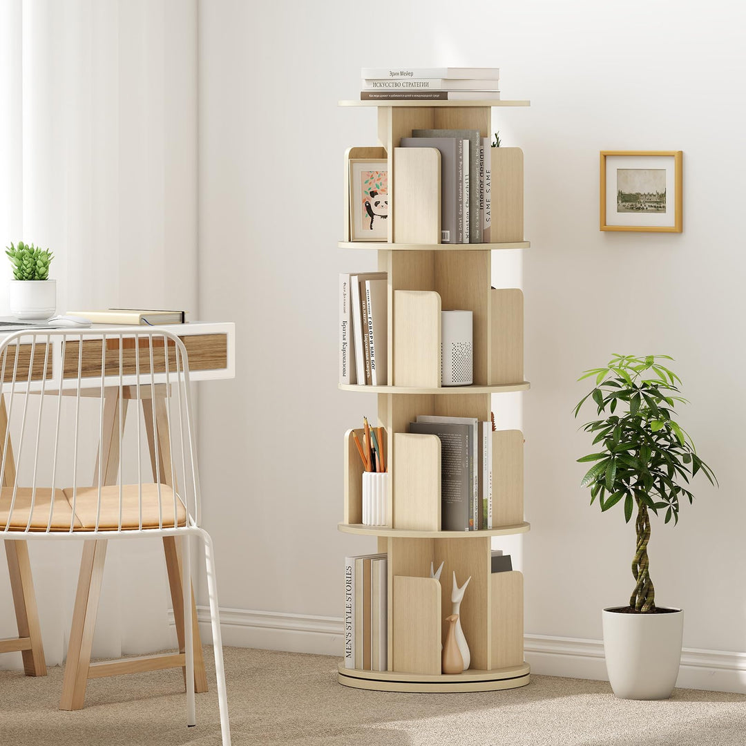 Giantex 4-Tier Rotating Bookshelf 360° Display Rack w/Dividers & Anti-Falling Baffles