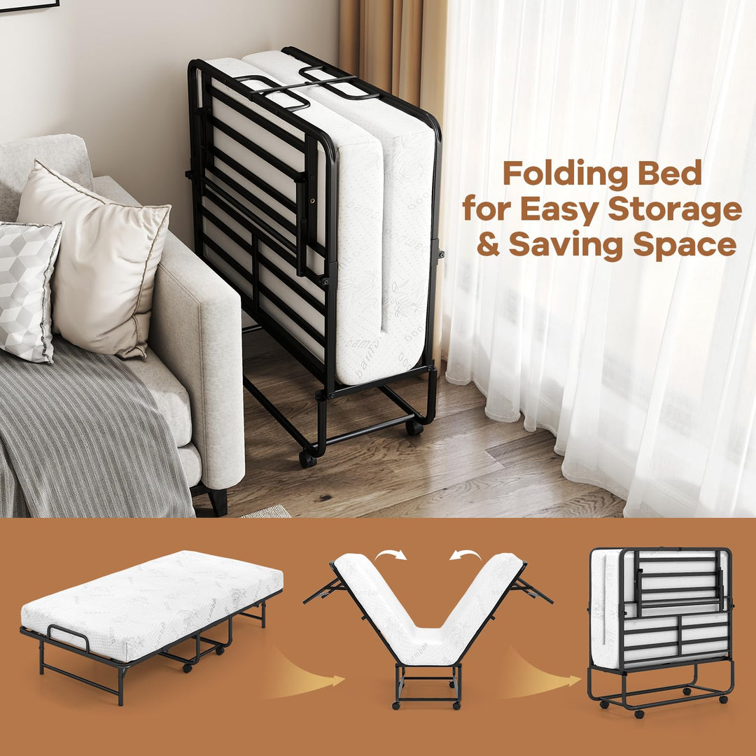 Giantex Twin Folding Bed Frame with 5 Inch Mattress