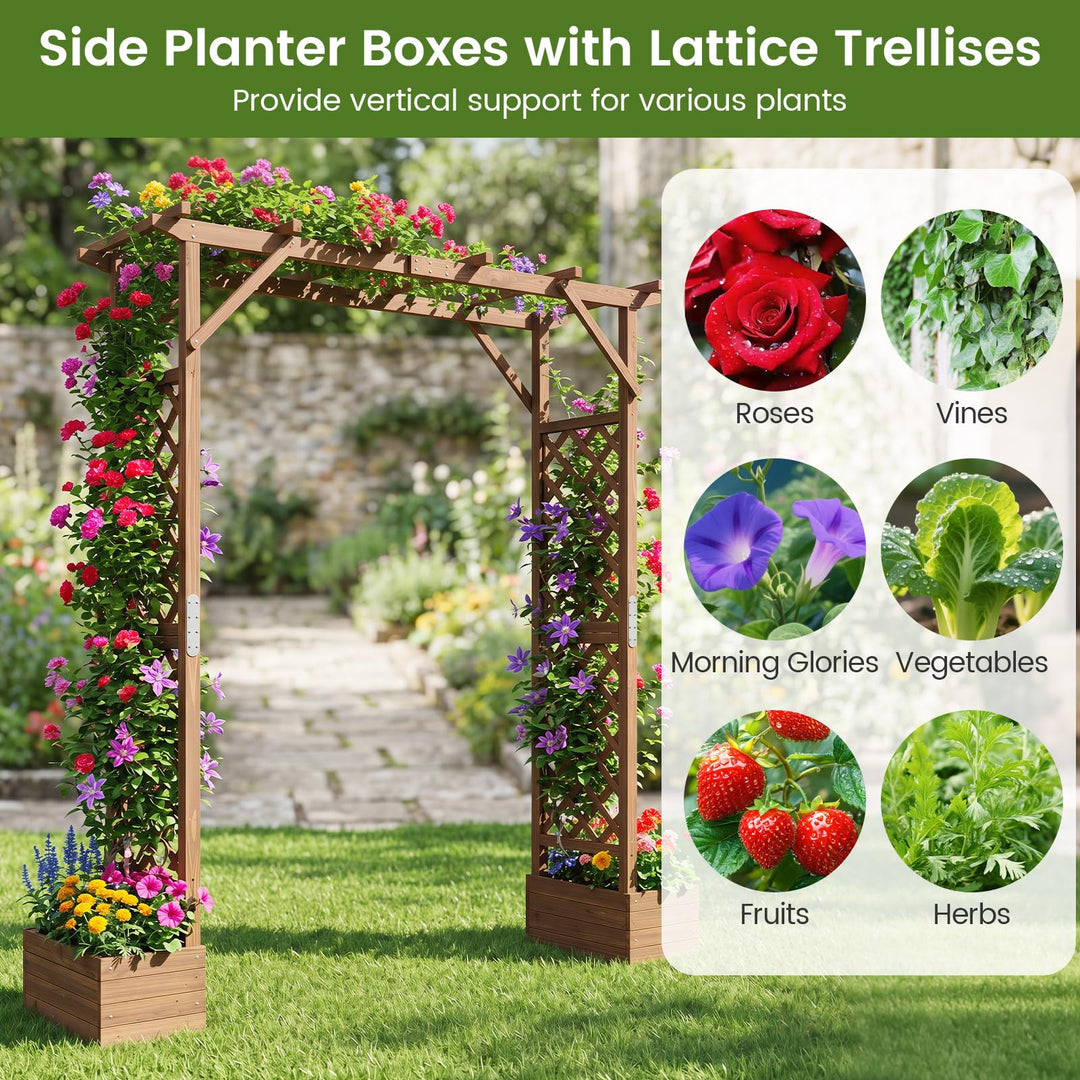 Giantex 87in Tall Wooden Garden Arbor with Planter Boxes &amp; Hanging Roof