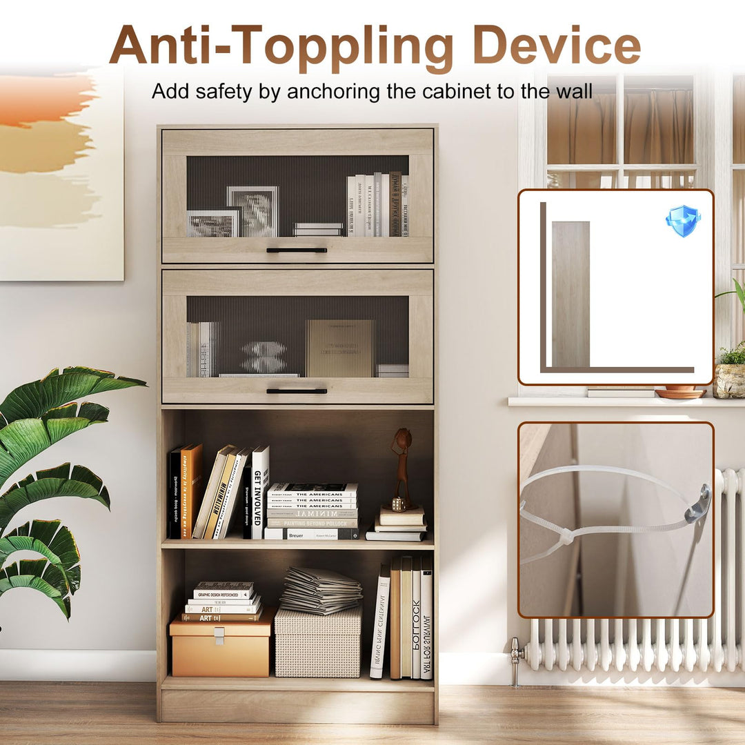 Giantex  4-Tier Tall Bookcase with Flip-up Doors