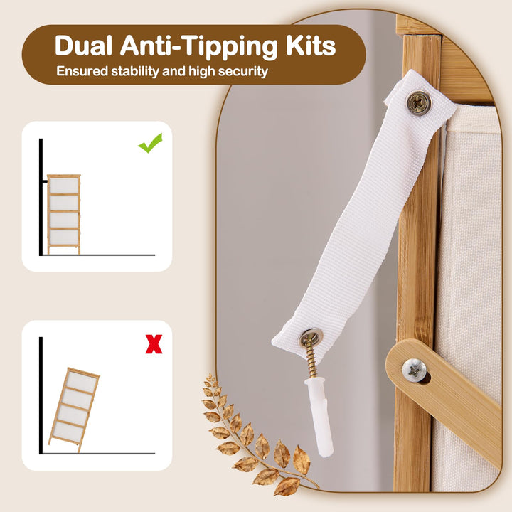 Giantex 8-Drawers Dresser Bamboo Fabric Storage Tower with Removable Fabric Bins