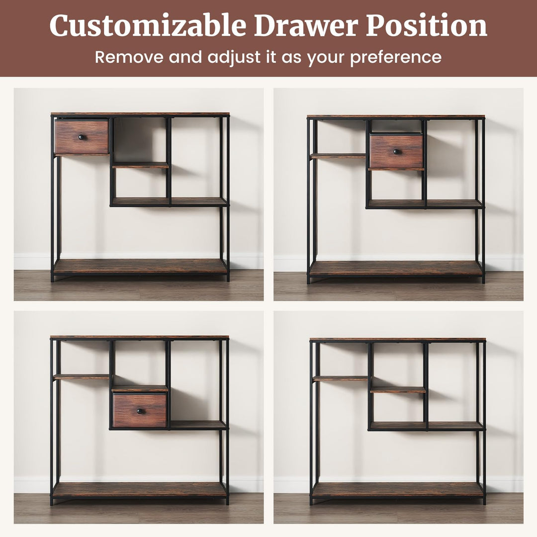 Giantex 40 Inch Console Sofa Table with Open Storage Shelves and Removable Drawer