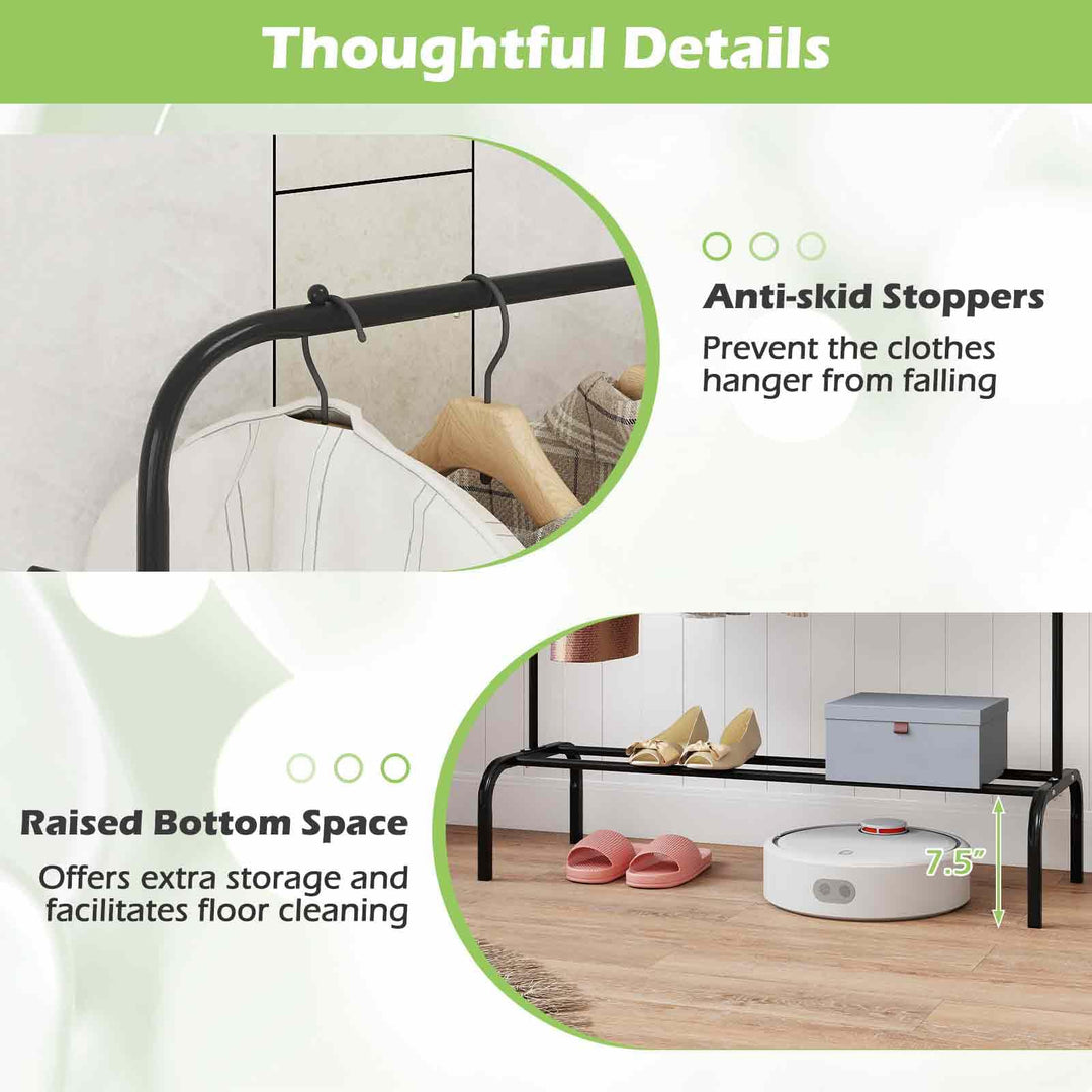 Giantex 50" Wide Freestanding Garment Rack with Hanging Rod 8 Hooks & Storage Shelf