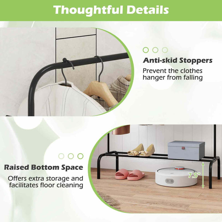 Giantex 50" Wide Freestanding Garment Rack with Hanging Rod 8 Hooks & Storage Shelf