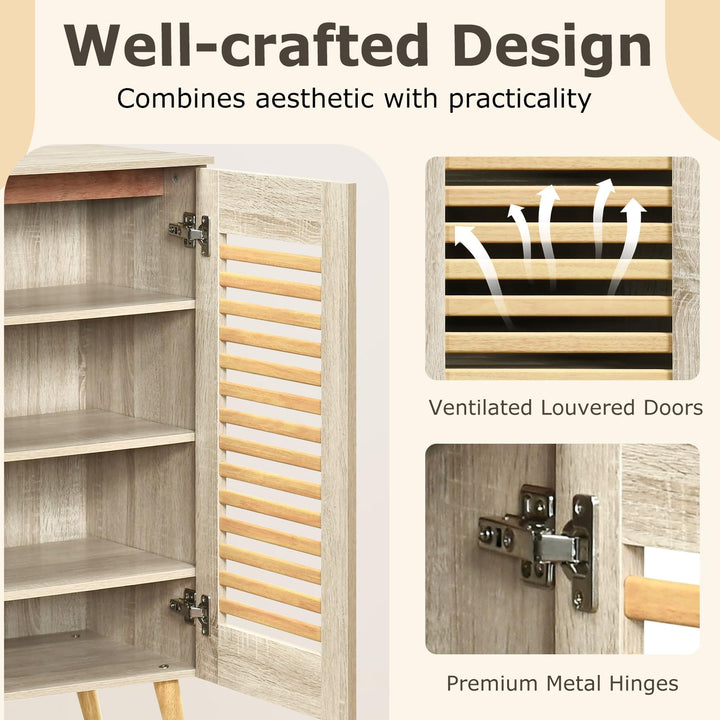 Giantex Shoe Cabinet 4-Tier Shoe Rack Organizer Cabinet(Louvered Door)