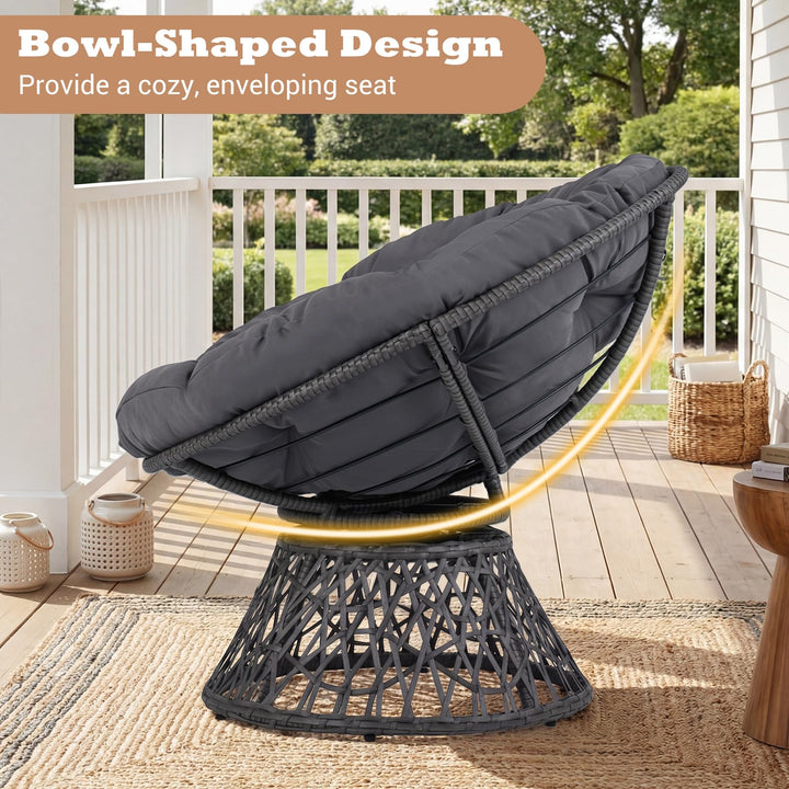 Giantex 360° Swivel Papasan Chair | Round Wicker Lounge Chair with Thick Cushion and Metal Frame