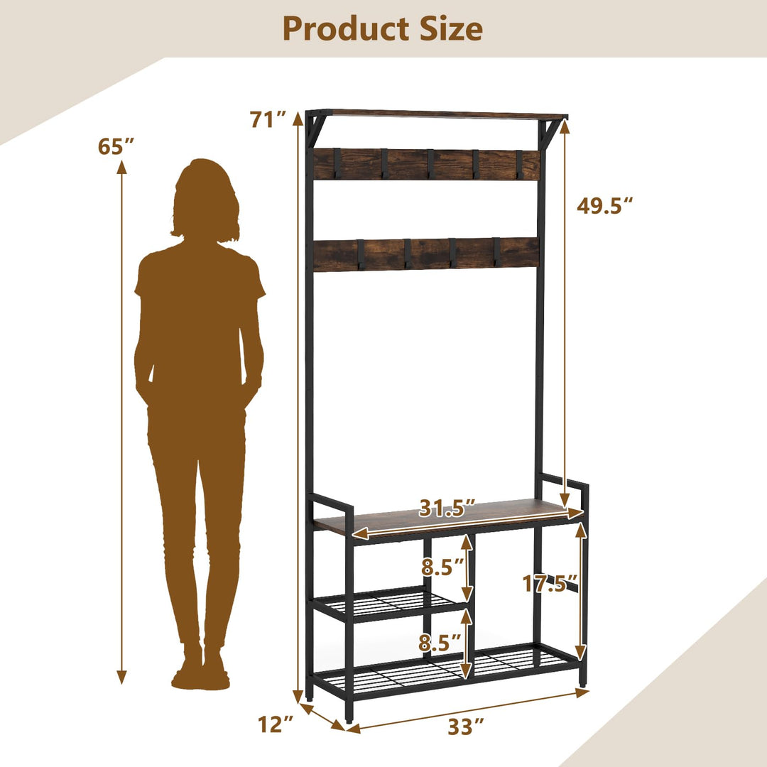 Giantex 3-in-1 Coat Rack, 71" Hall Tree with Shoe Bench