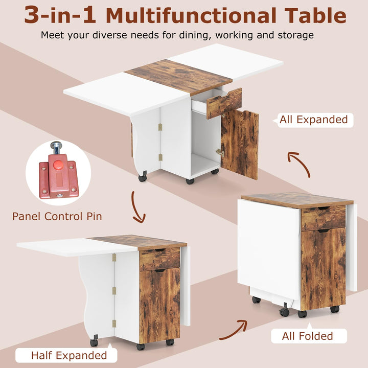 Giantex Folding Dining Table 3-in-1 Space-Saving Drop Leaf Kitchen Table with Lockable Wheels