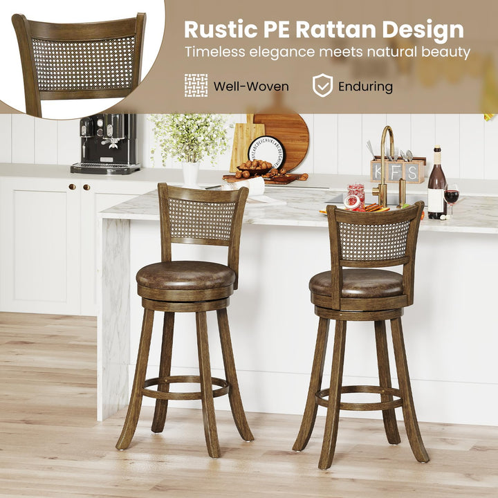 Giantex 30" Bar Height Bar Chairs with PE Rattan Backrest Upholstered Leathaire Barstools