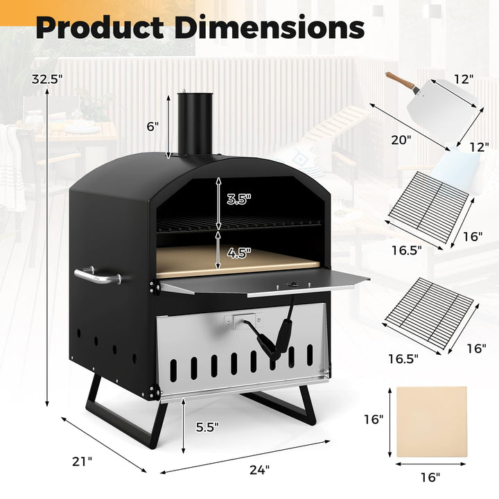Giantex Wood Fired Outdoor Pizza Oven with 16-Inch Pizza Stone