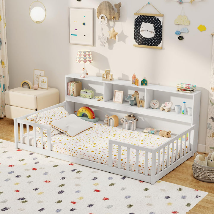 Giantex Wooden Montessori Bed Frame with Bookcase