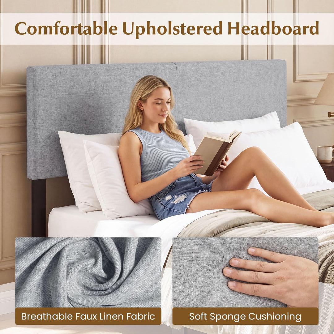 Giantex Upholstered Headboard Queen/Full Size Vertical Quilted Linen Fabric Head Board