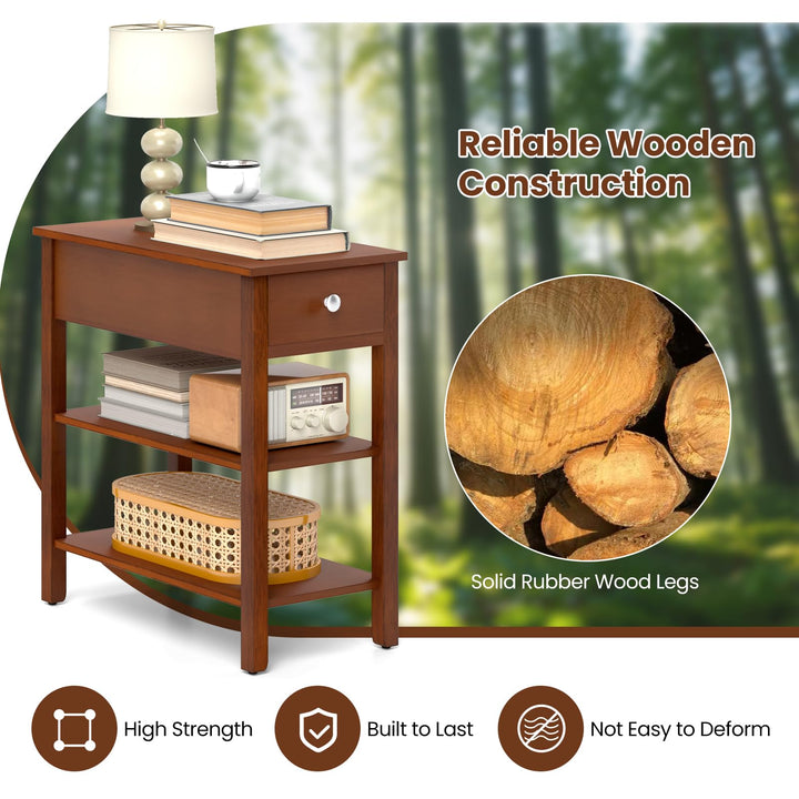 Ginatex Narrow Side Table Small End Tables with Drawer & Open Storage Shelves