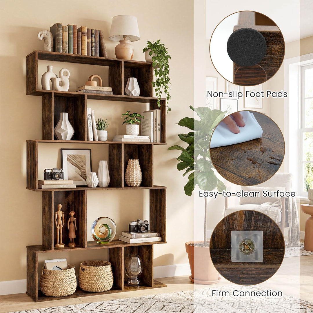 Giantex Geometric Bookshelf 5-Tier Bookcase with Open Shelves and Closed-back Cubes