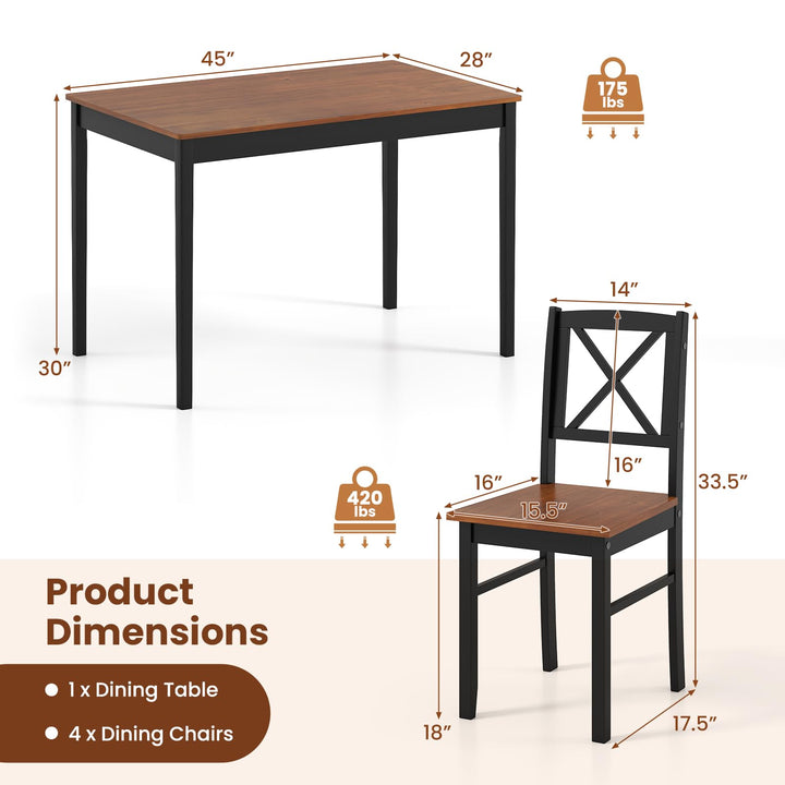 Giantex 5-Piece Dining Table Set Rectangular Kitchen Table & 4 Chairs with Rubber Wood Legs