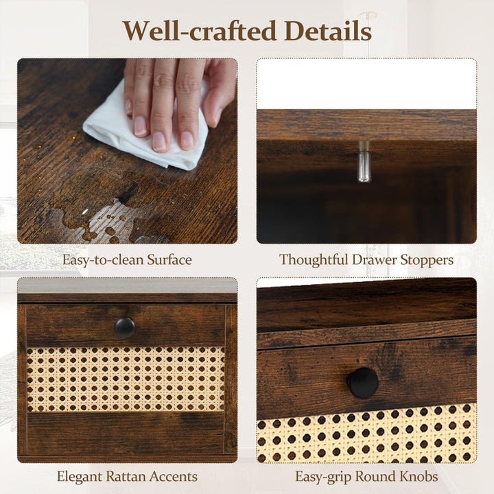 Giantex Rattan Console Table 32" Boho Entryway Table with 2 Drawers