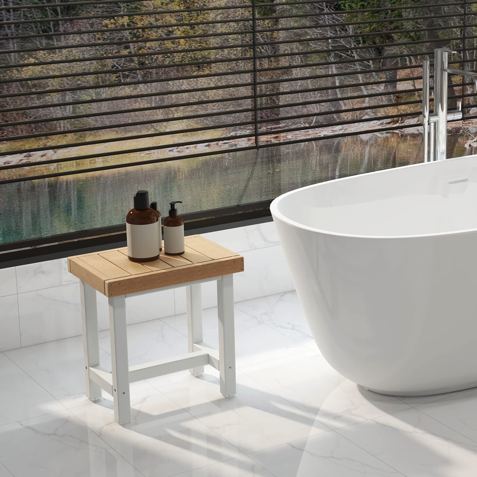 Giantex Shower Bench Waterproof HDPE - Shower Stool, Plastic Spa Bath Step Foot Rest for Bathroom