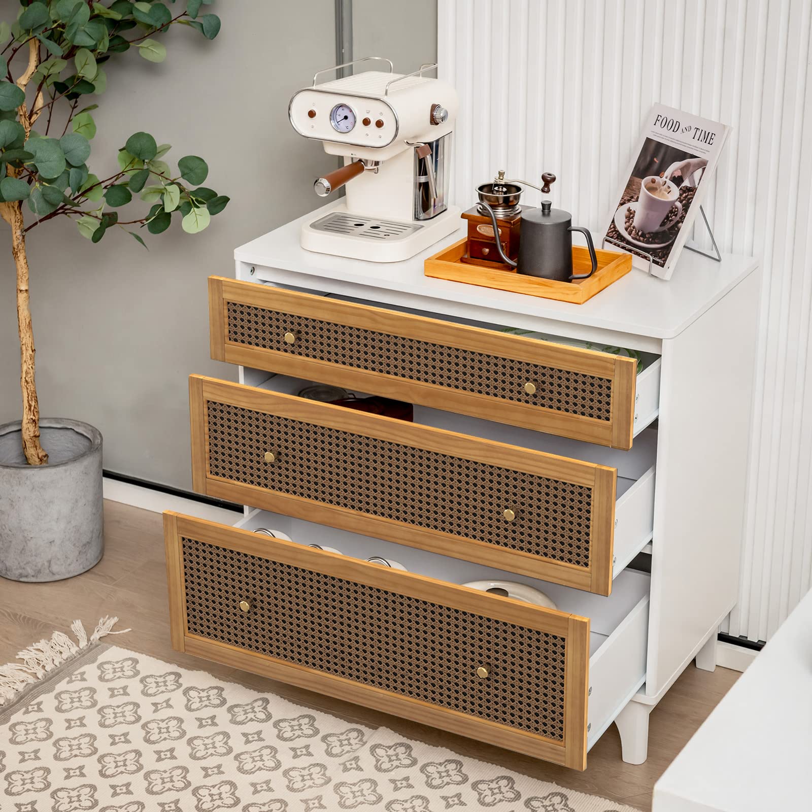 Giantex 3-Drawer Dresser Chest for Bedroom - Storage Chest of Drawers with Anti-toppling Device