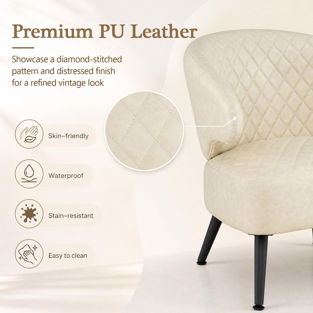 Giantex Mid Century Modern Accent Leather Upholstered Armchair with Robust Metal Legs (1/2)