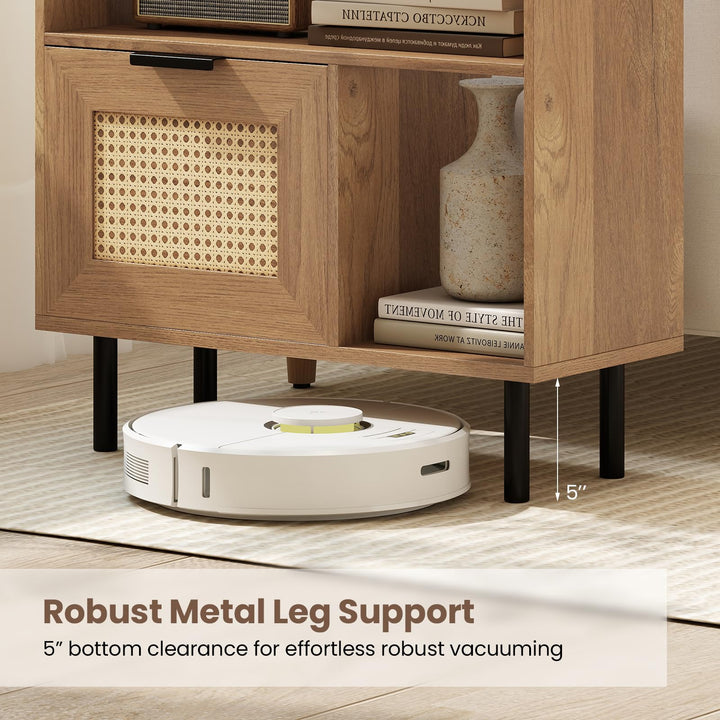 Giantex Accent Side End Table with Storage Shelf and Cabinet for Small Space